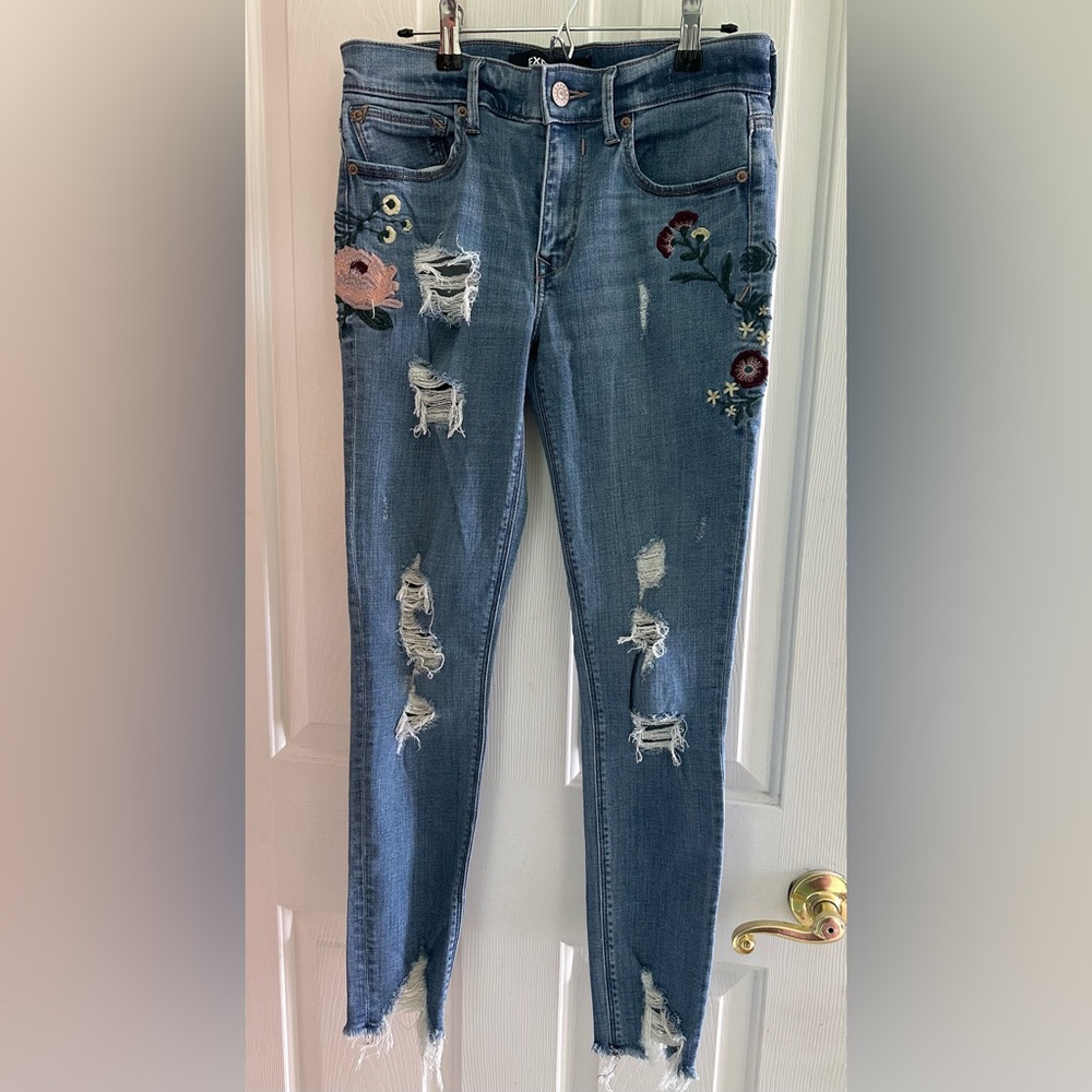 Express Embroidered Distressed Blue Jeans